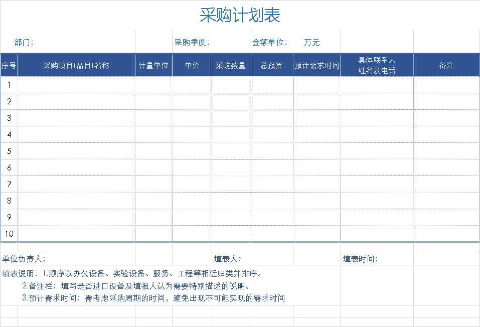 采购计划表样本模板截图