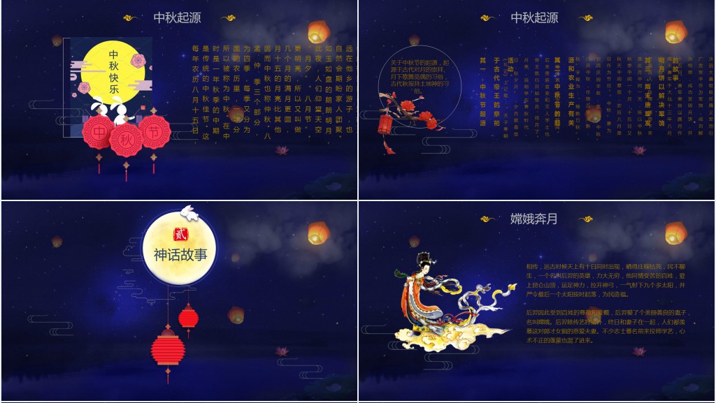 蓝色中秋节的节日起源PPT模板