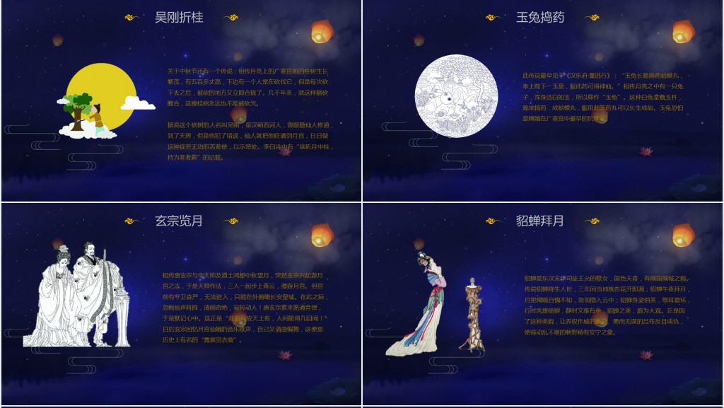 蓝色中秋节的节日起源PPT模板