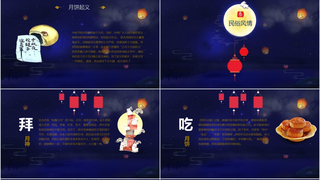 蓝色中秋节的节日起源PPT模板