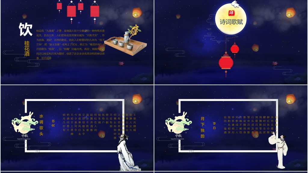 蓝色中秋节的节日起源PPT模板