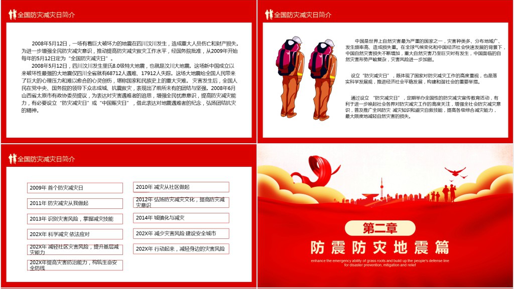 红色背景图全国防灾减灾日PPT模板 红色背景图全国防灾减灾日PPT模板