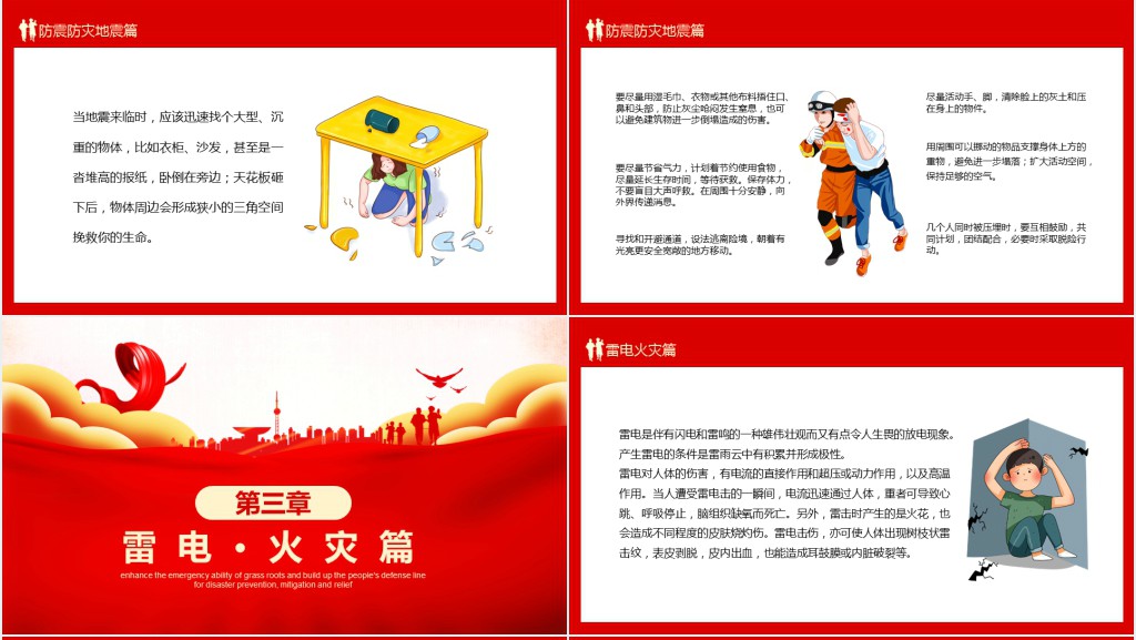 红色背景图全国防灾减灾日PPT模板 红色背景图全国防灾减灾日PPT模板