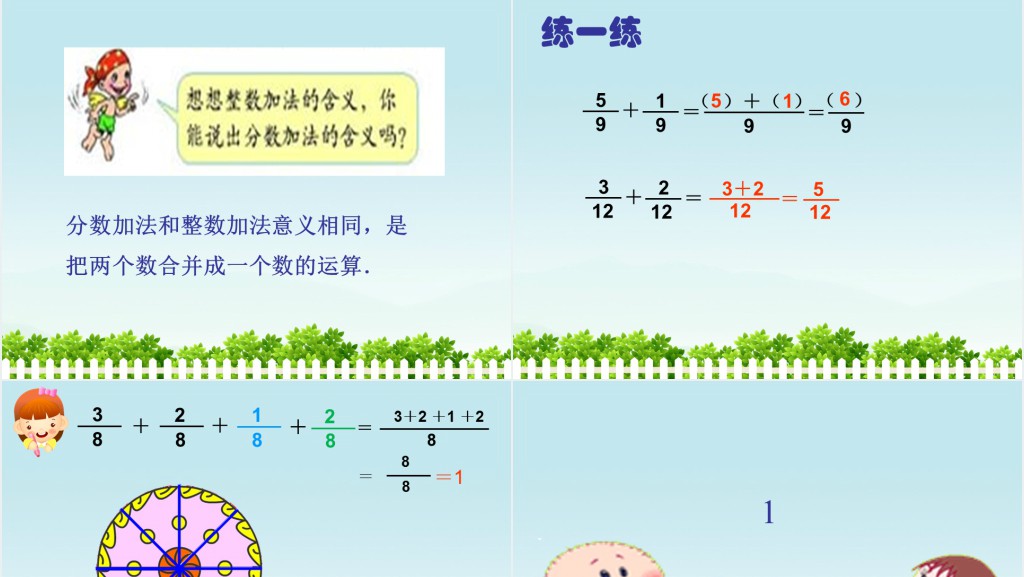 人教版小学数学五年级下册《同分母分数加减法》第1课时PPT课件 人教版小学数学五年级下册《同分母分数加减法》第1课时PPT课件