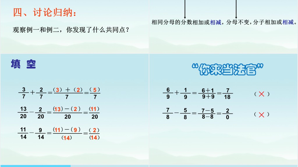 人教版小学数学五年级下册《同分母分数加减法》第1课时PPT课件 人教版小学数学五年级下册《同分母分数加减法》第1课时PPT课件