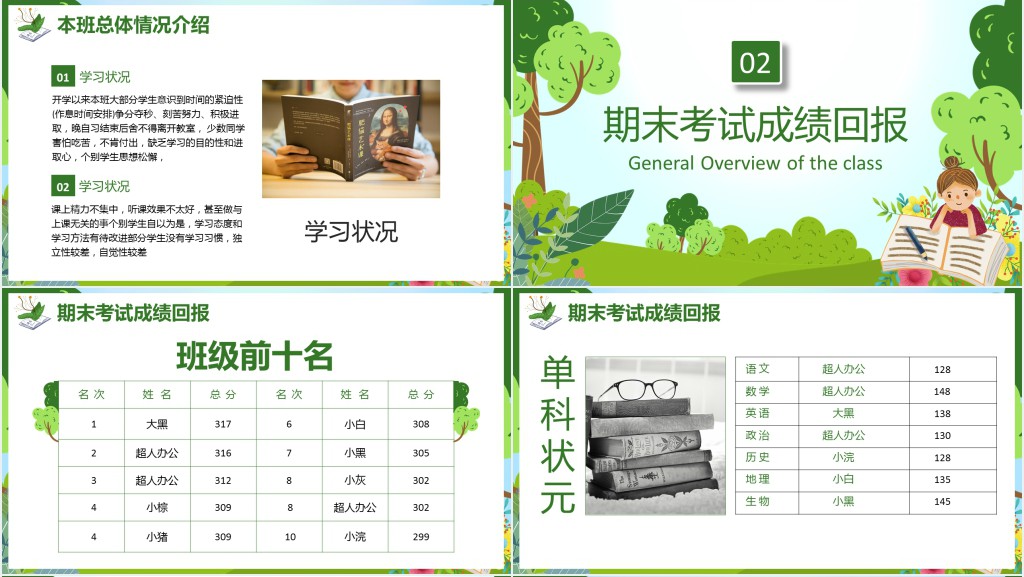 绿色小清新小学期末考试家长会PPT模板