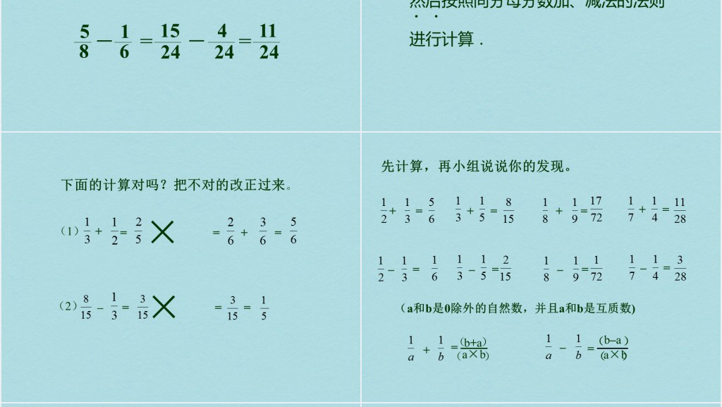 小学数学五年级异分母分数加减法PPT课件 小学数学五年级异分母分数加减法PPT课件