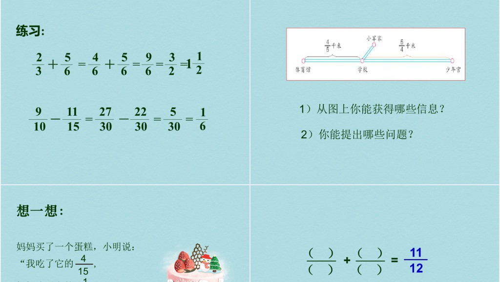 小学数学五年级异分母分数加减法PPT课件 小学数学五年级异分母分数加减法PPT课件
