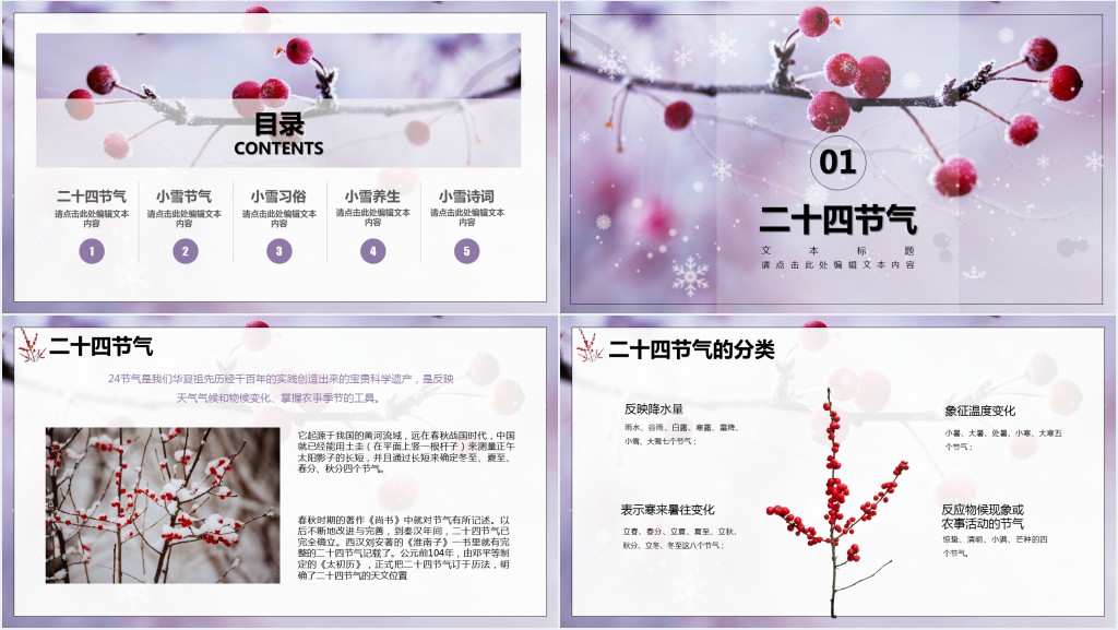 小雪节气的详细知识介绍PPT模板 小雪节气的详细知识介绍PPT模板