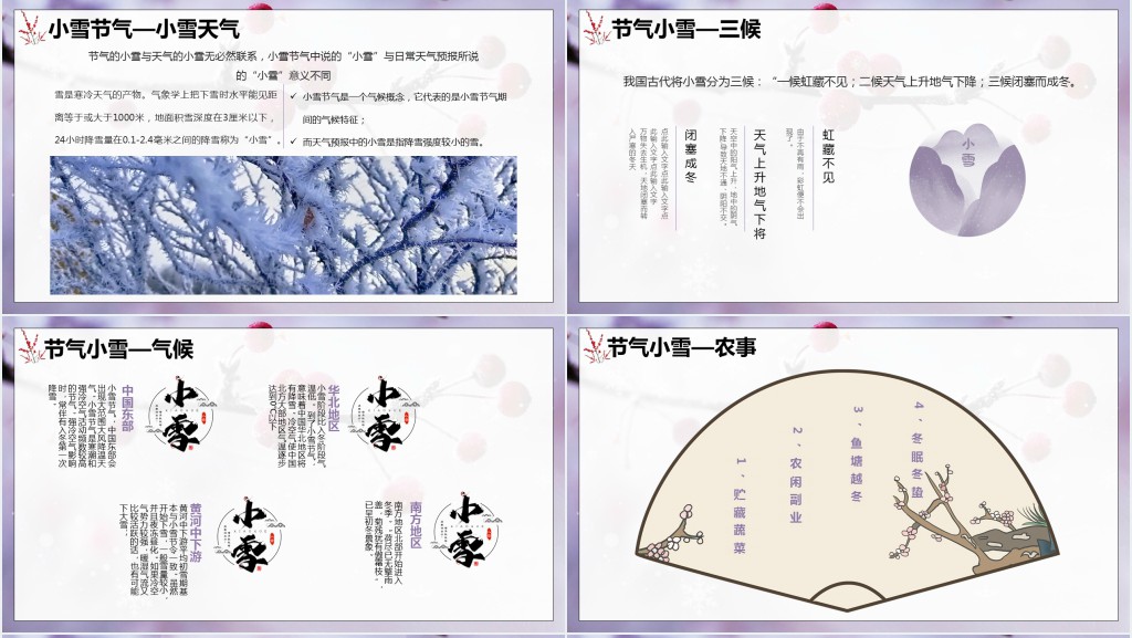 小雪节气的详细知识介绍PPT模板 小雪节气的详细知识介绍PPT模板