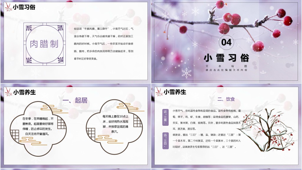 小雪节气的详细知识介绍PPT模板 小雪节气的详细知识介绍PPT模板