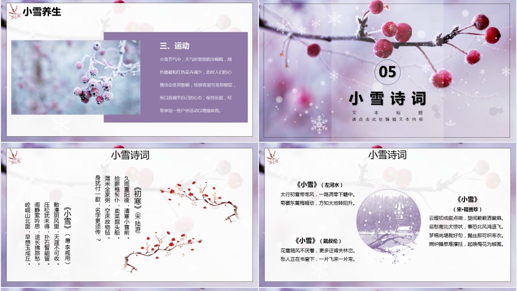 小雪节气的详细知识介绍PPT模板 小雪节气的详细知识介绍PPT模板