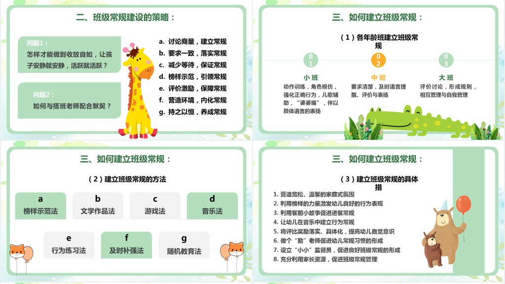 绿色卡通幼儿园班级管理动态PPT模板