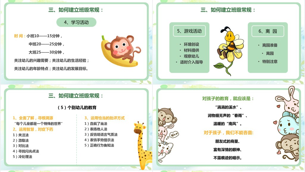绿色卡通幼儿园班级管理动态PPT模板