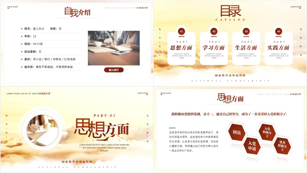 国家奖学金评选申请演讲稿PPT模板