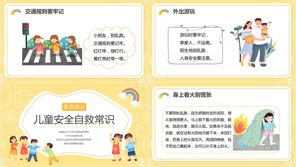 黄色卡通幼儿园安全教育进课堂PPT模板