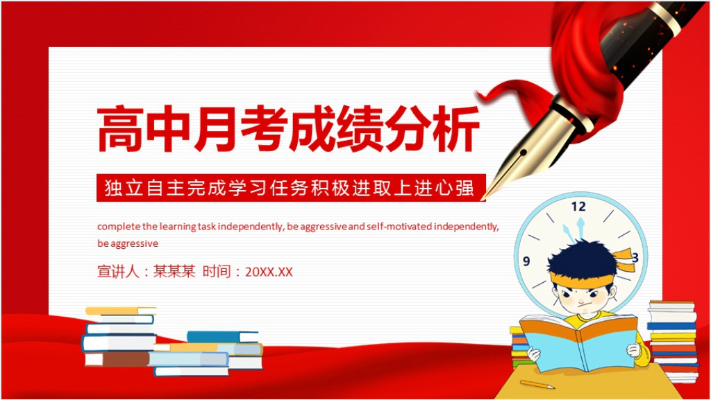 高中月考成绩分析独立自主完成学习任务积极进取上进心强动态PPT截图