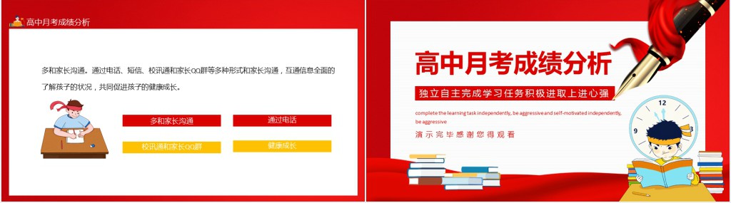高中月考成绩分析独立自主完成学习任务积极进取上进心强动态PPT