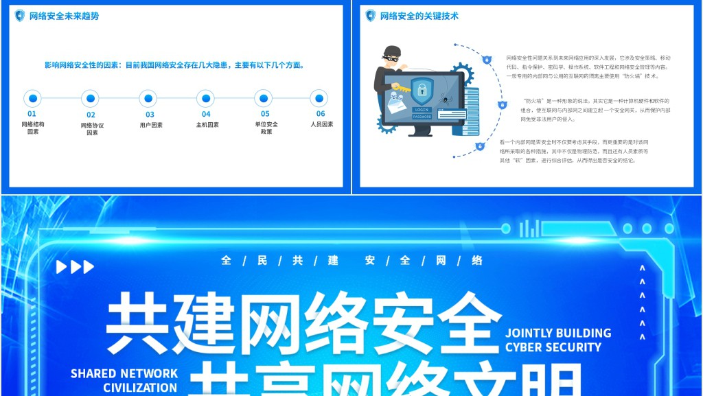 蓝色科技风网络安全教育主题班会动态PPT模板