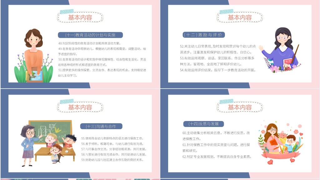 蓝粉色卡通风幼儿园教师专业标准PPT模板