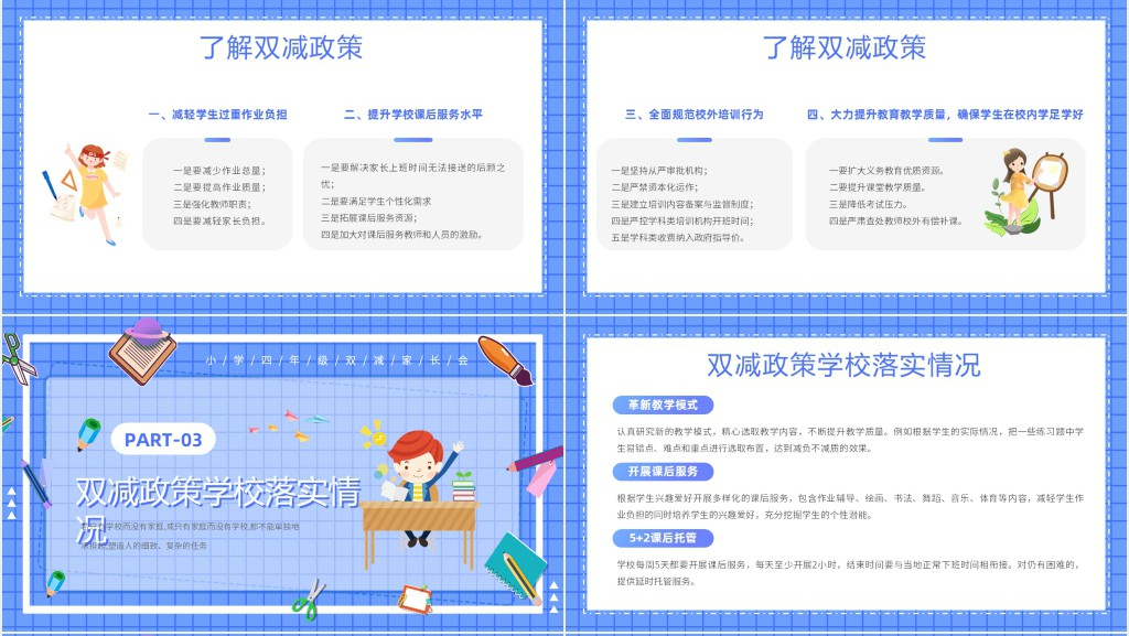 小学四年级双减家长会PPT模板 小学四年级双减家长会PPT模板