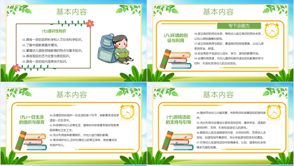 绿色卡通风幼儿园教师专业标准PPT模板