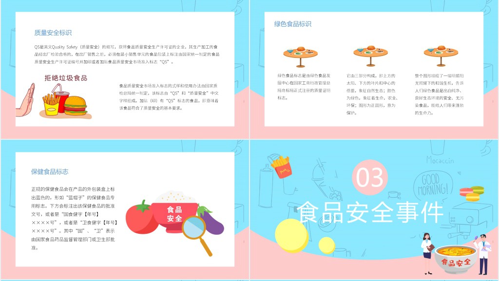 蓝粉色卡通风食品安全科普知识PPT模板