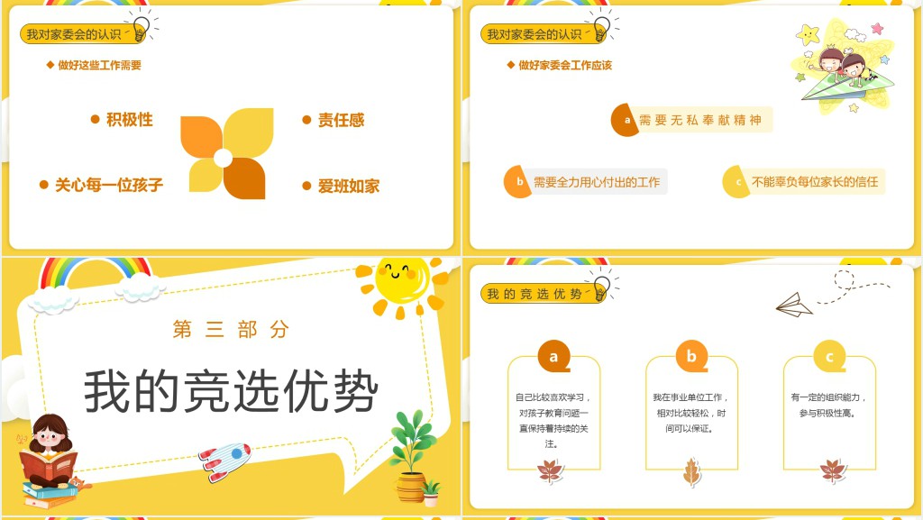 黄色卡通家委会竞选演讲PPT动态模板