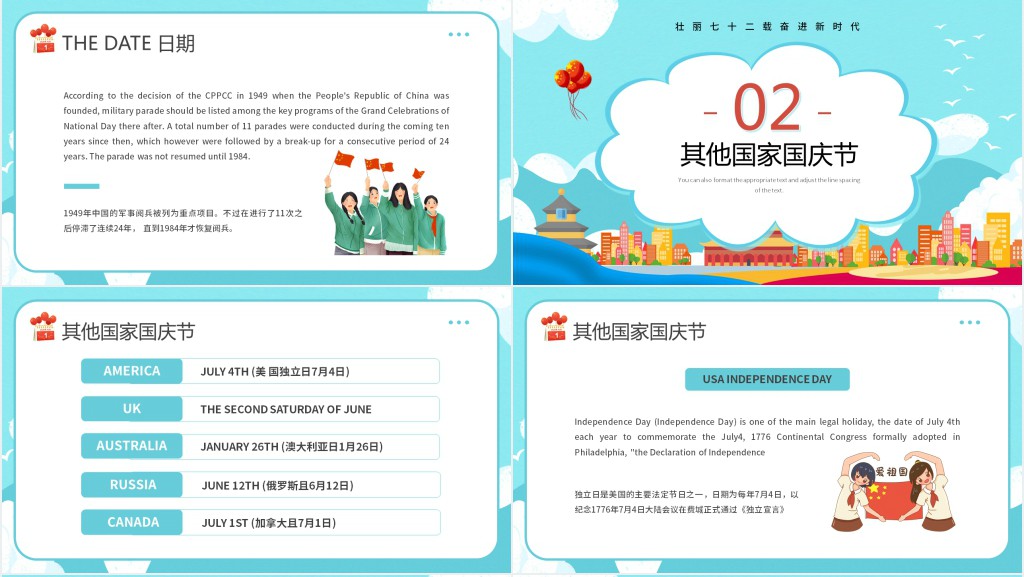 国庆节的来历英文介绍PPT模板