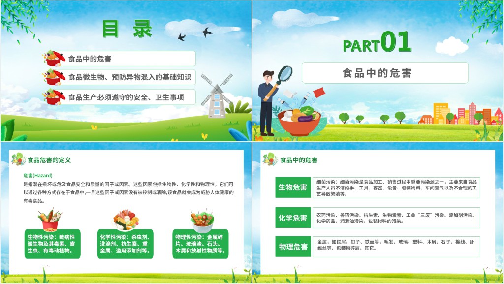 卡通风企业食品安全知识培训通用PPT模板