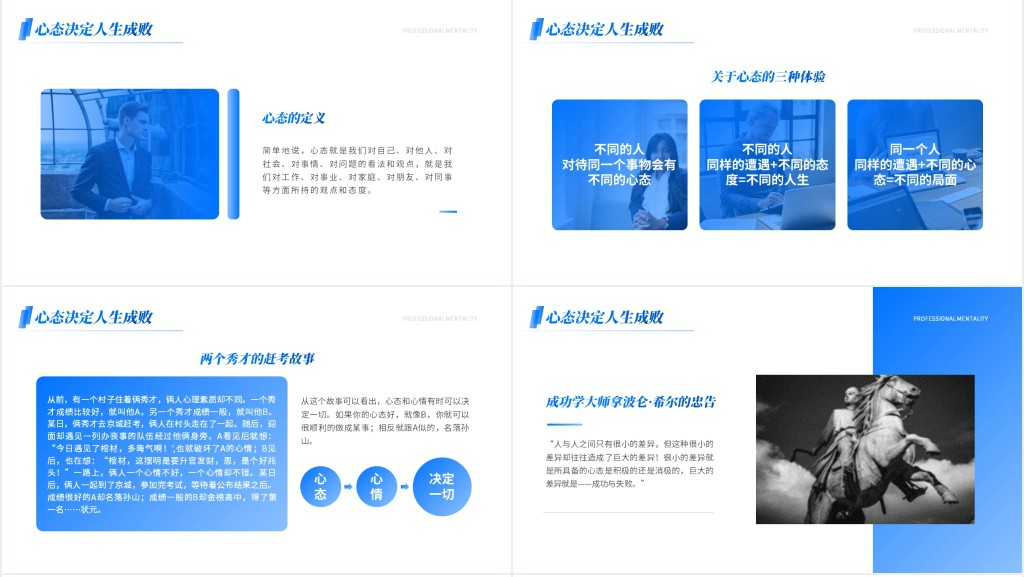 蓝色简约风职业心态知识培训PPT模板