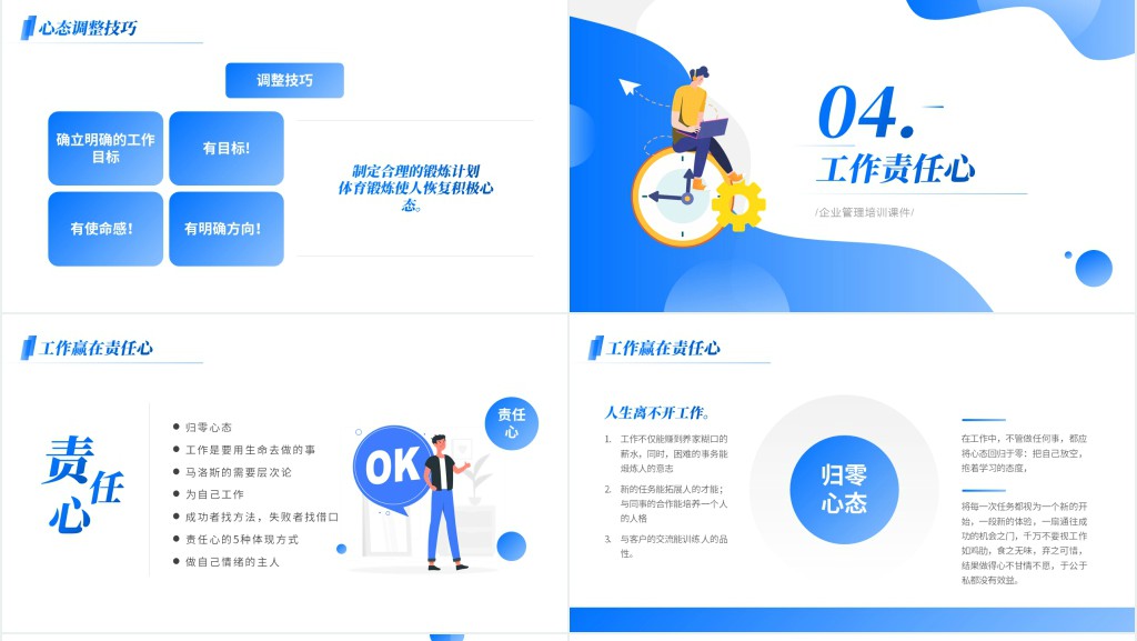 蓝色简约风职业心态知识培训PPT模板