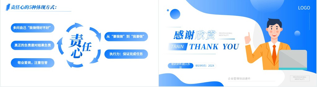 蓝色简约风职业心态知识培训PPT模板
