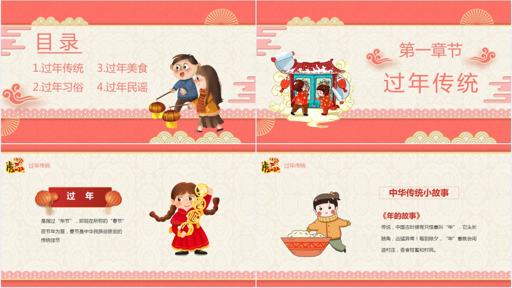 卡通中国风幼儿园过新年介绍PPT模板
