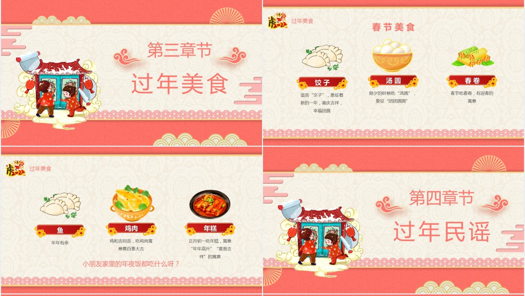 卡通中国风幼儿园过新年介绍PPT模板