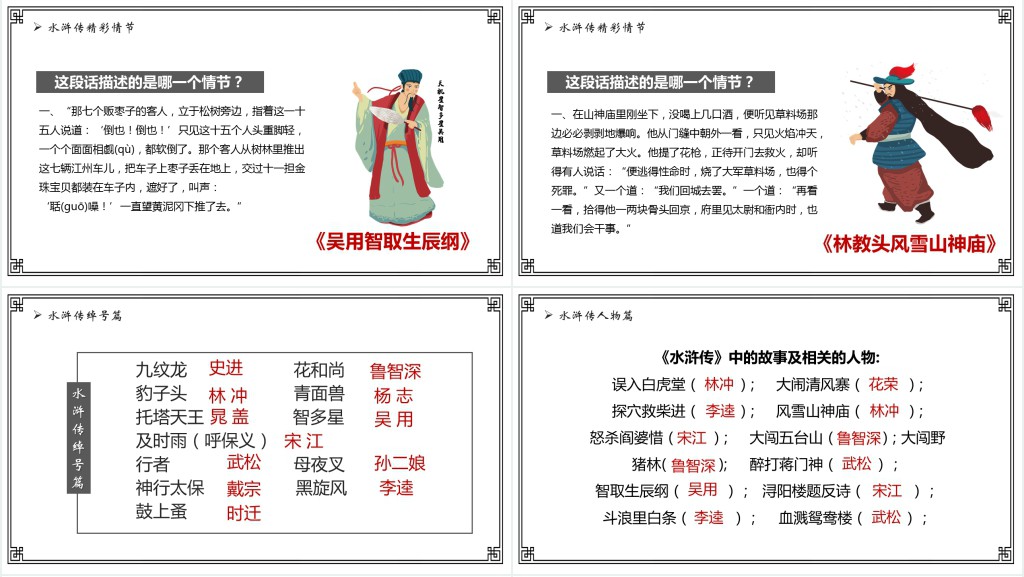古代四大名著之水浒传PPT模板 古代四大名著之水浒传PPT模板