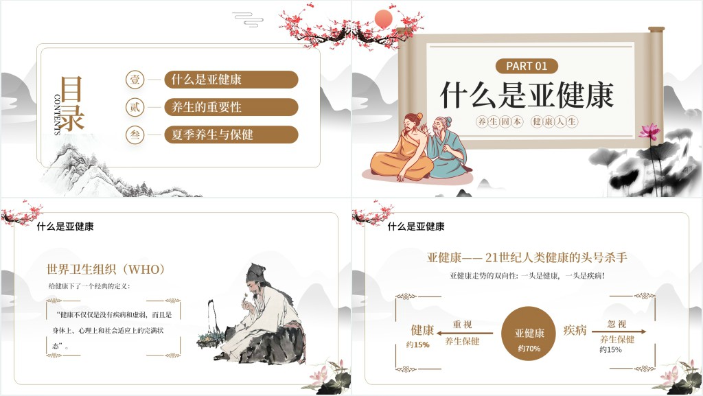 水墨中国风传统夏季养生知识讲座PPT模板