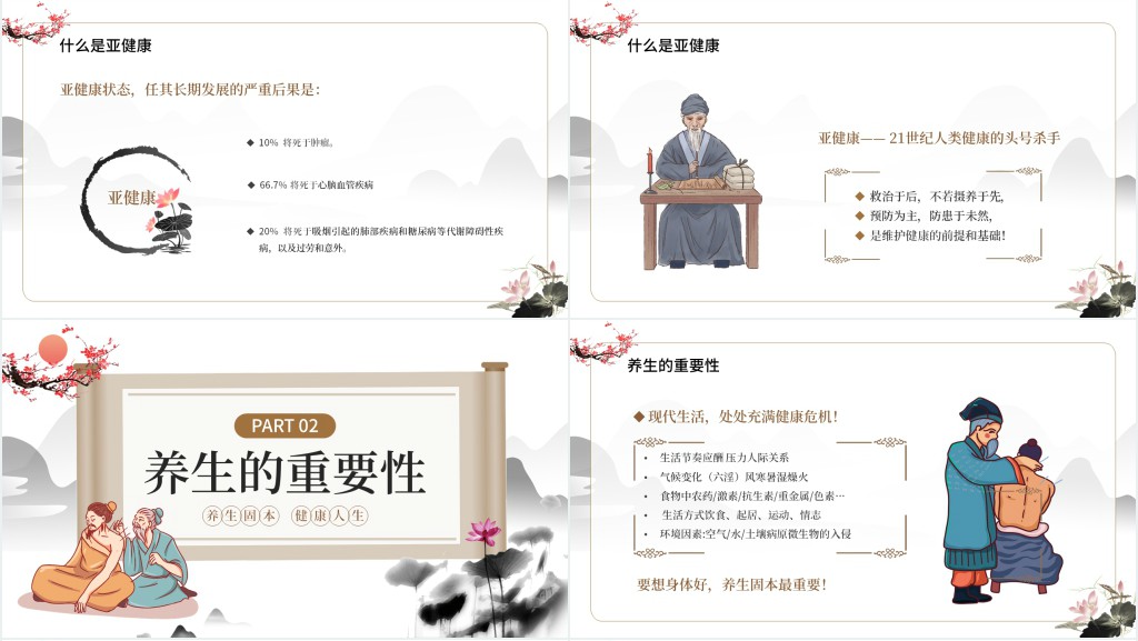 水墨中国风传统夏季养生知识讲座PPT模板
