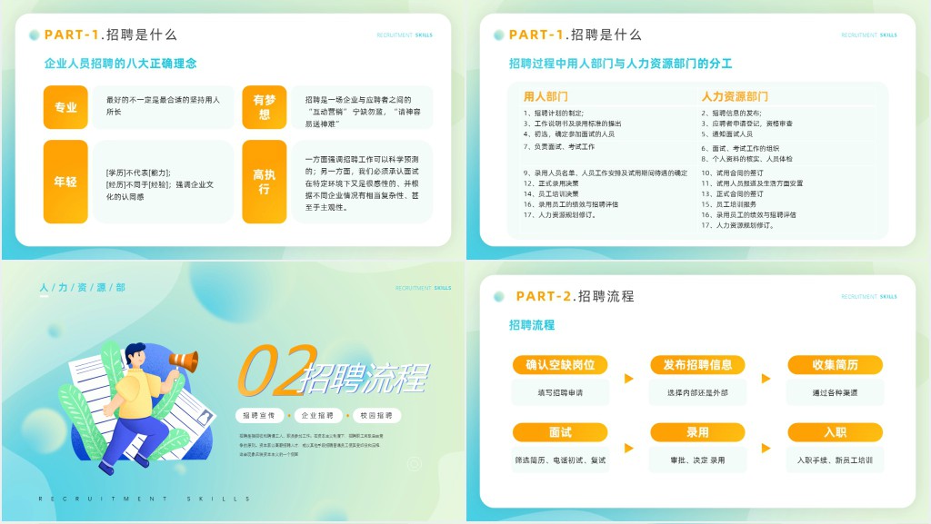 渐变卡通招聘技巧知识培训PPT模板