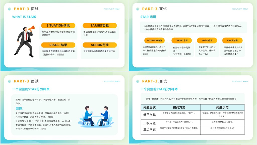 渐变卡通招聘技巧知识培训PPT模板