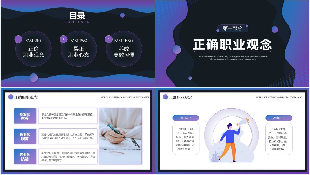 紫色渐变风职场素养和高效能习惯培训PPT模板