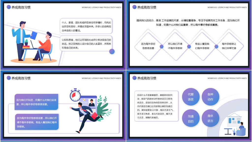 紫色渐变风职场素养和高效能习惯培训PPT模板