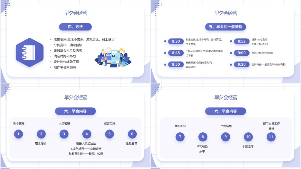 紫色插画风营业部经营篇会议管理知识培训PPT模板