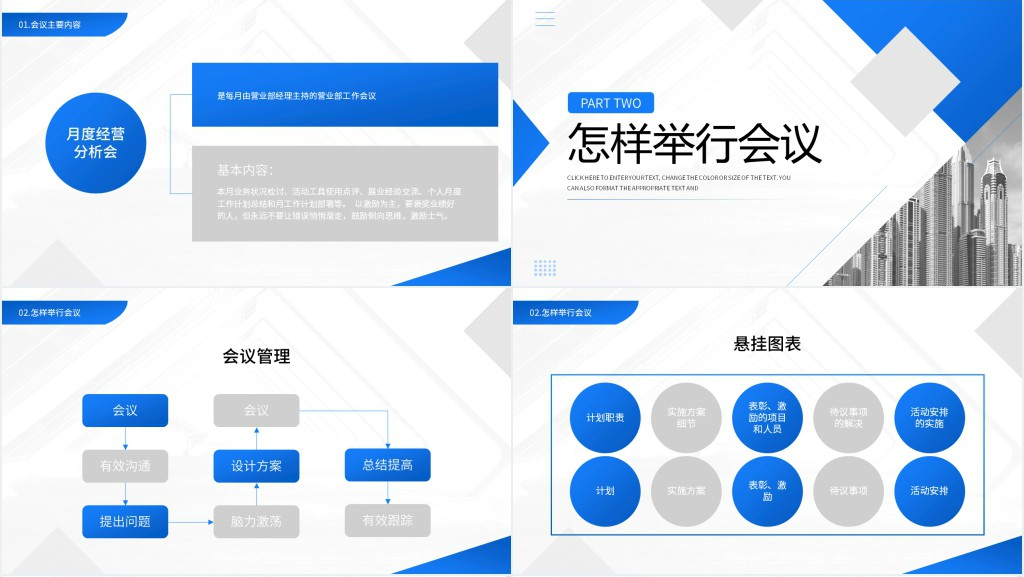 蓝色简约商务会议管理知识PPT模板