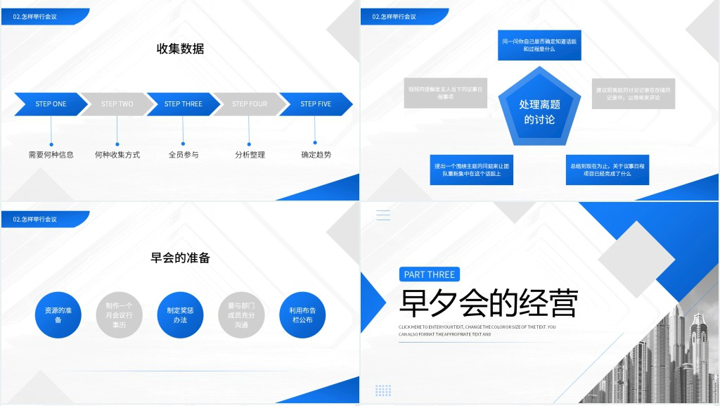蓝色简约商务会议管理知识PPT模板