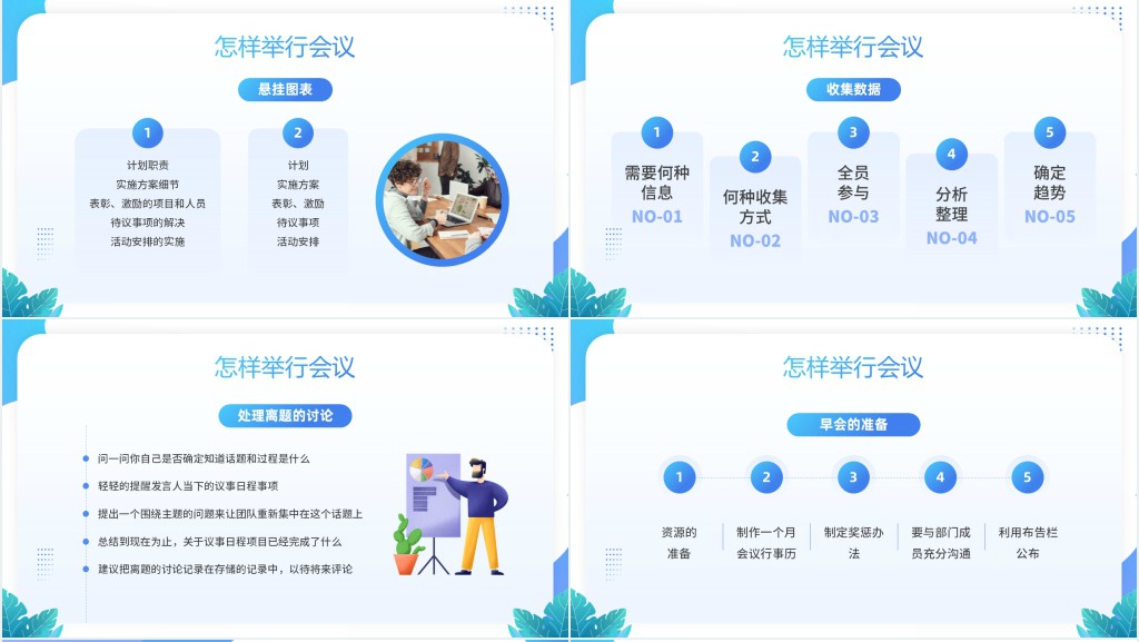 蓝色插画风会议管理知识介绍PPT模板