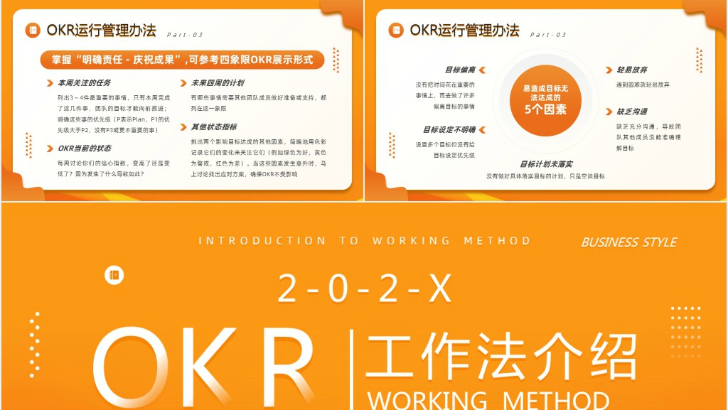 橙色简约插画风okr工作法知识介绍PPT模板