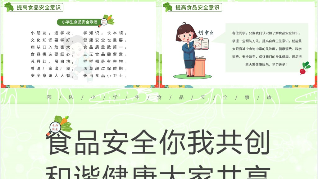 绿色卡通风食品安全教育班会PPT课件