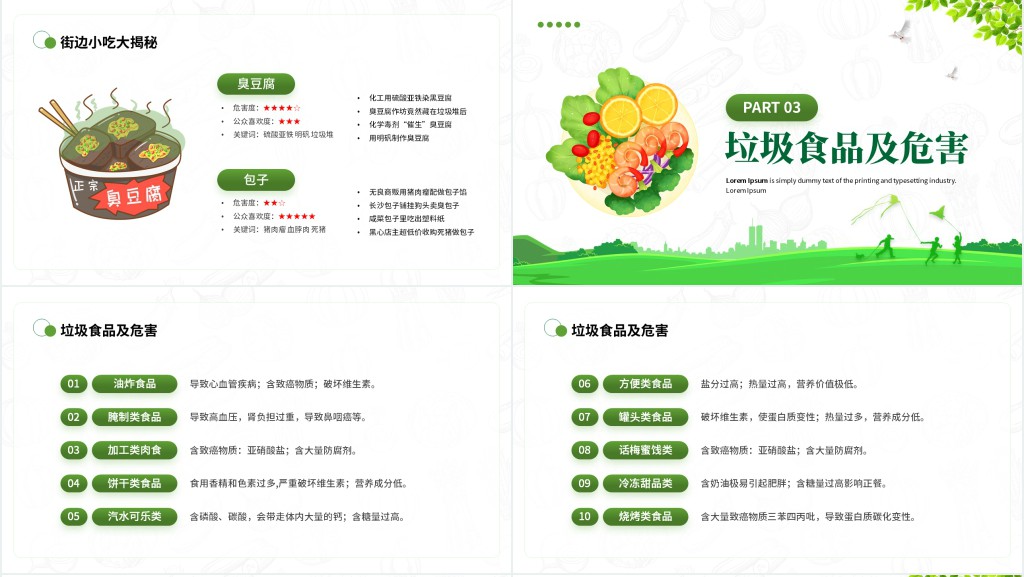 绿色卡通风食品安全主题班会PPT课件