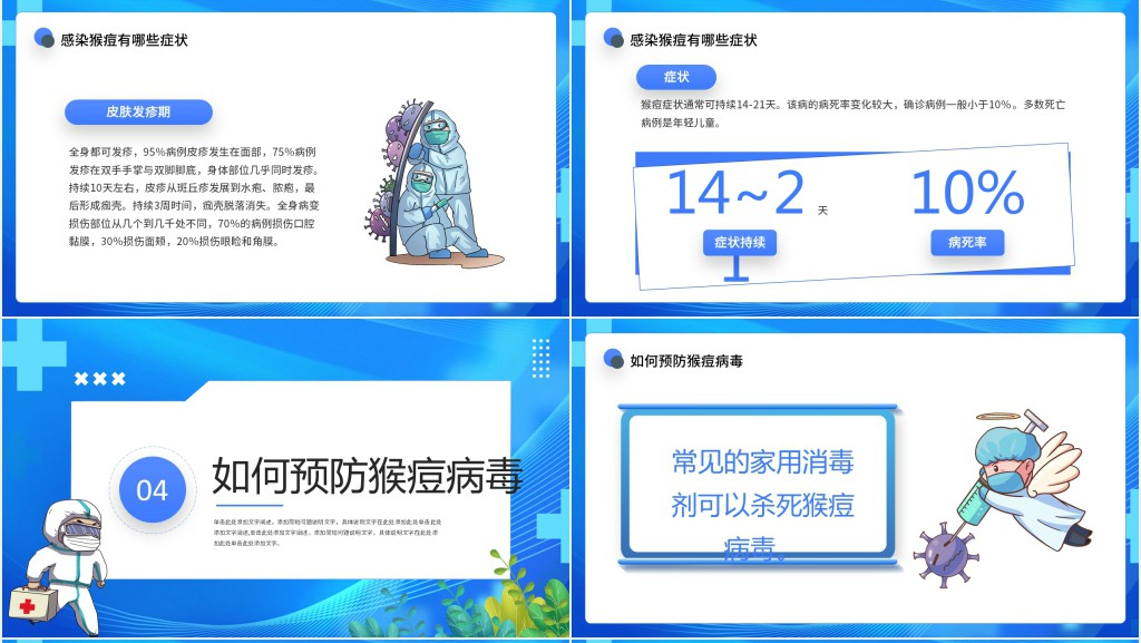 蓝色卡通风猴痘病毒科普教育PPT模板